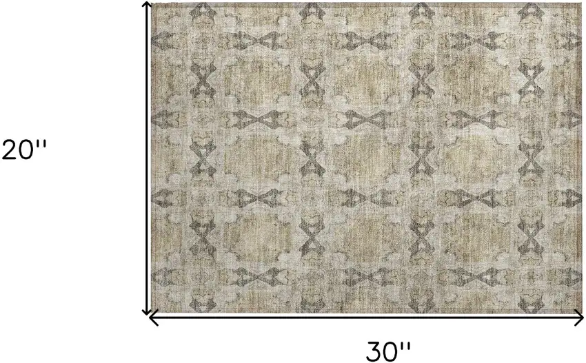 Beige and Gray Floral Medallion Washable Non Skid Indoor Outdoor Area Rug Photo 3