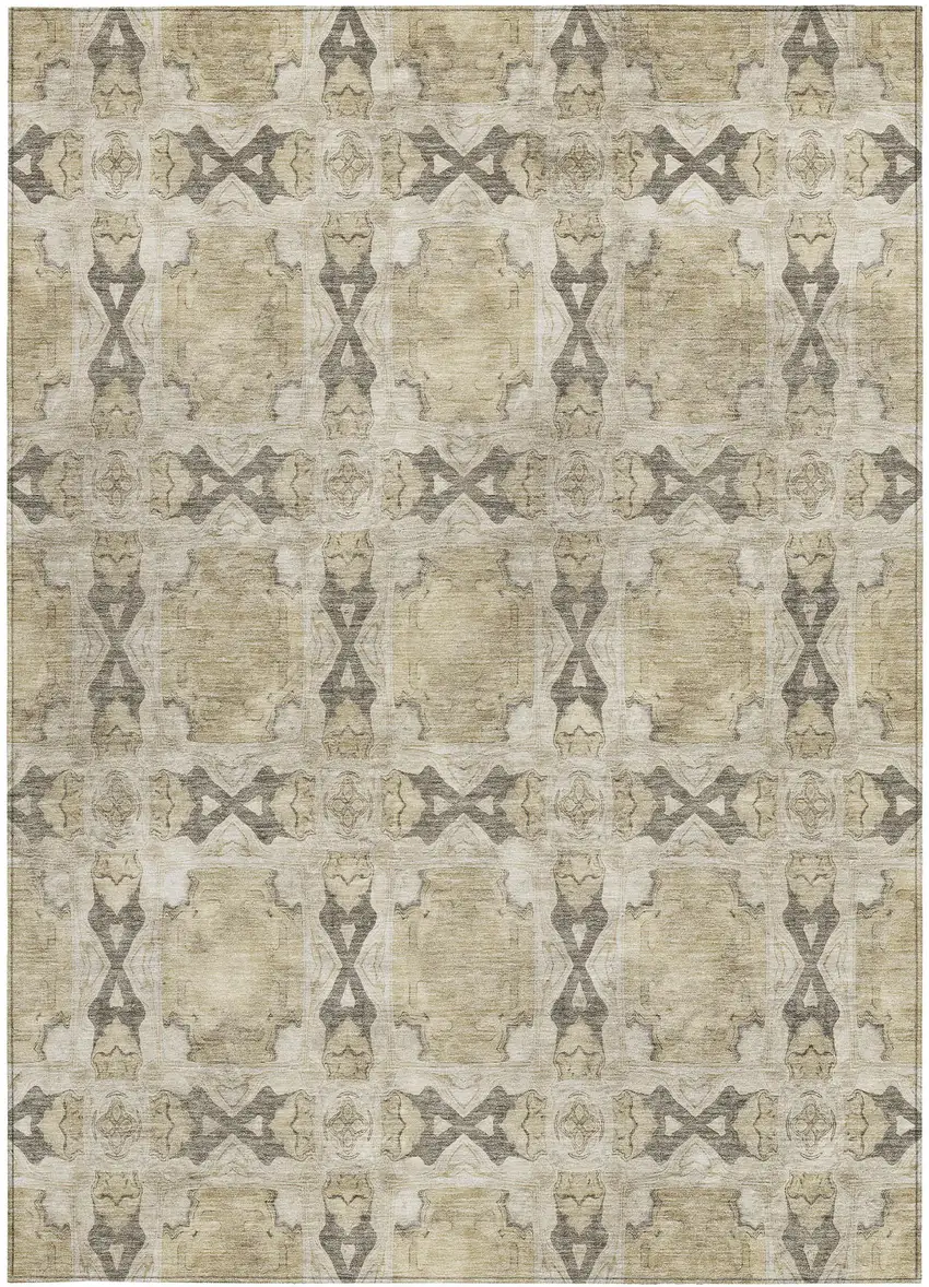 Beige and Gray Floral Medallion Washable Non Skid Indoor Outdoor Area Rug Photo 4