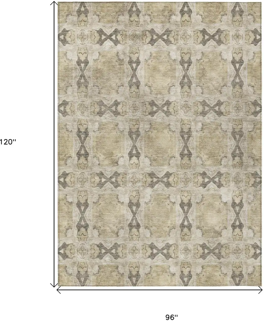 Beige and Gray Floral Medallion Washable Non Skid Indoor Outdoor Area Rug Photo 3