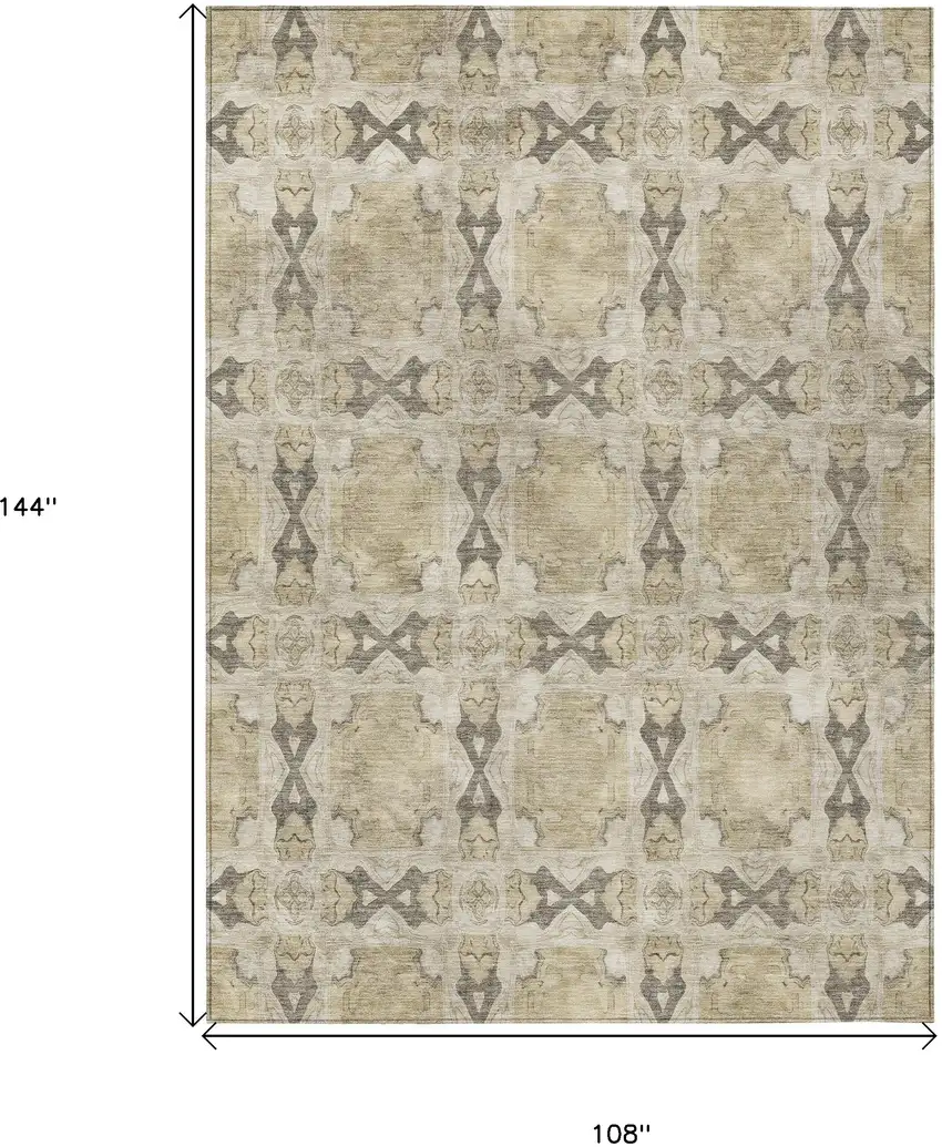Beige and Gray Floral Medallion Washable Non Skid Indoor Outdoor Area Rug Photo 3
