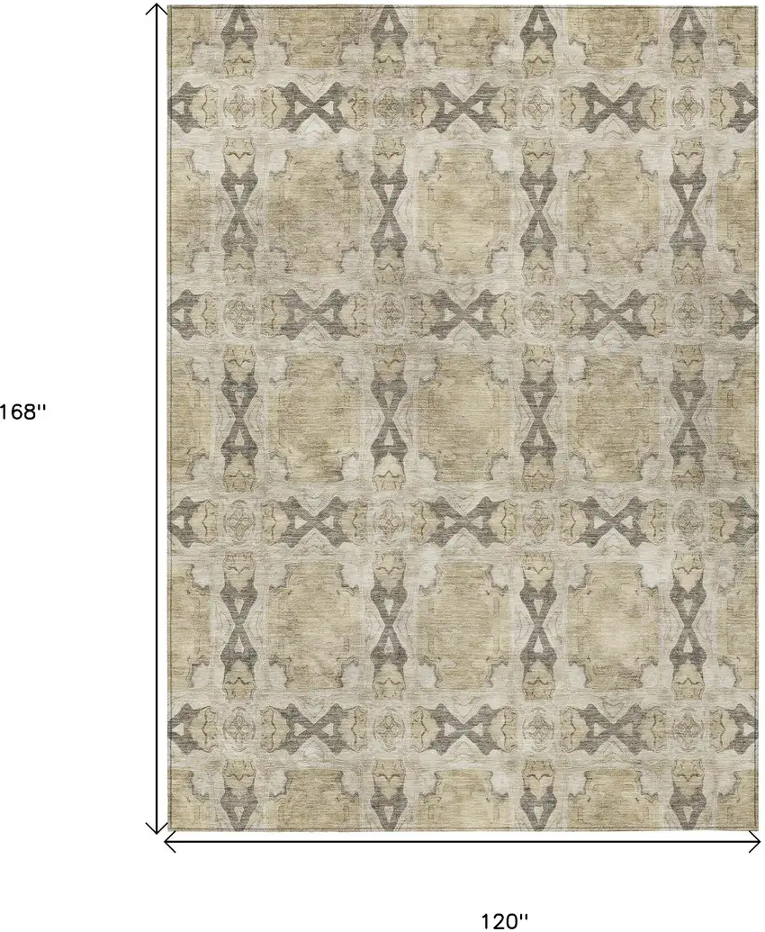 Beige and Gray Floral Medallion Washable Non Skid Indoor Outdoor Area Rug Photo 3