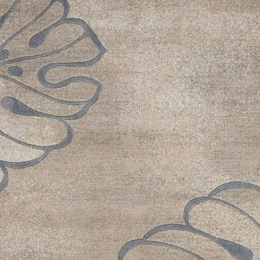 Beige and Gray Floral Non Skid Area Rug Photo 5