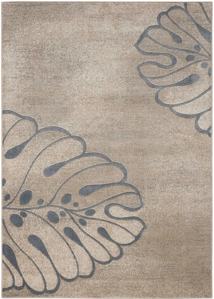 Beige and Gray Floral Non Skid Area Rug Photo 1