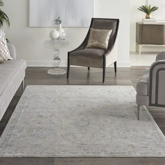 Beige And Gray Floral Medallion Area Rug Photo 5