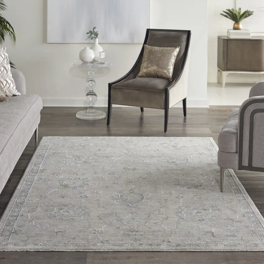 Beige And Gray Floral Medallion Area Rug Photo 5