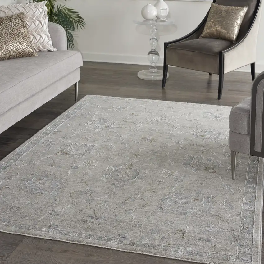 Beige And Gray Floral Medallion Area Rug Photo 4