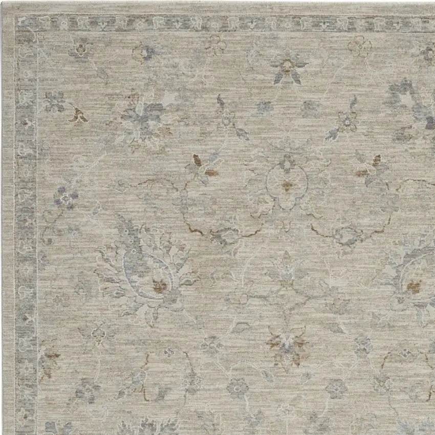 Beige and Gray Floral Power Loom Area Rug Photo 7