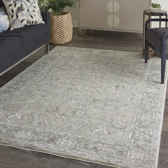 Beige and Gray Floral Power Loom Area Rug Photo 3