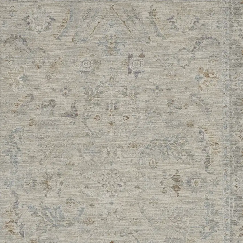 Beige and Gray Floral Power Loom Area Rug Photo 6