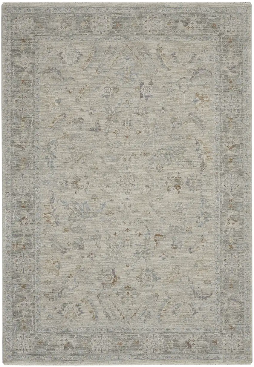 Beige and Gray Floral Power Loom Area Rug Photo 1