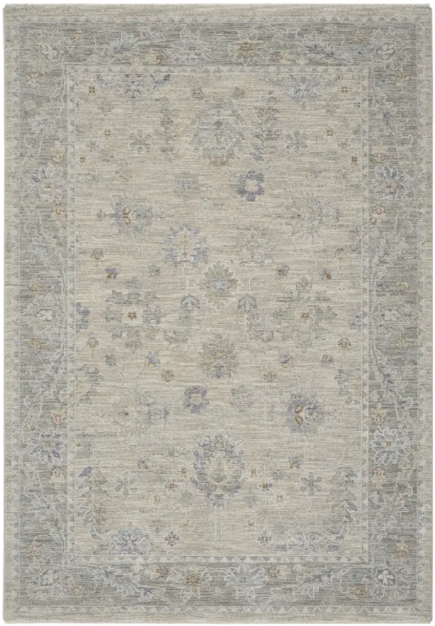Beige and Gray Floral Power Loom Area Rug Photo 8