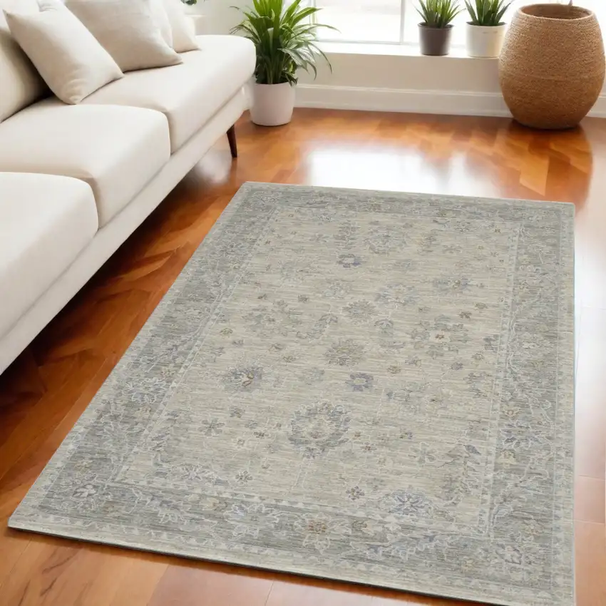 Beige and Gray Floral Power Loom Area Rug Photo 1