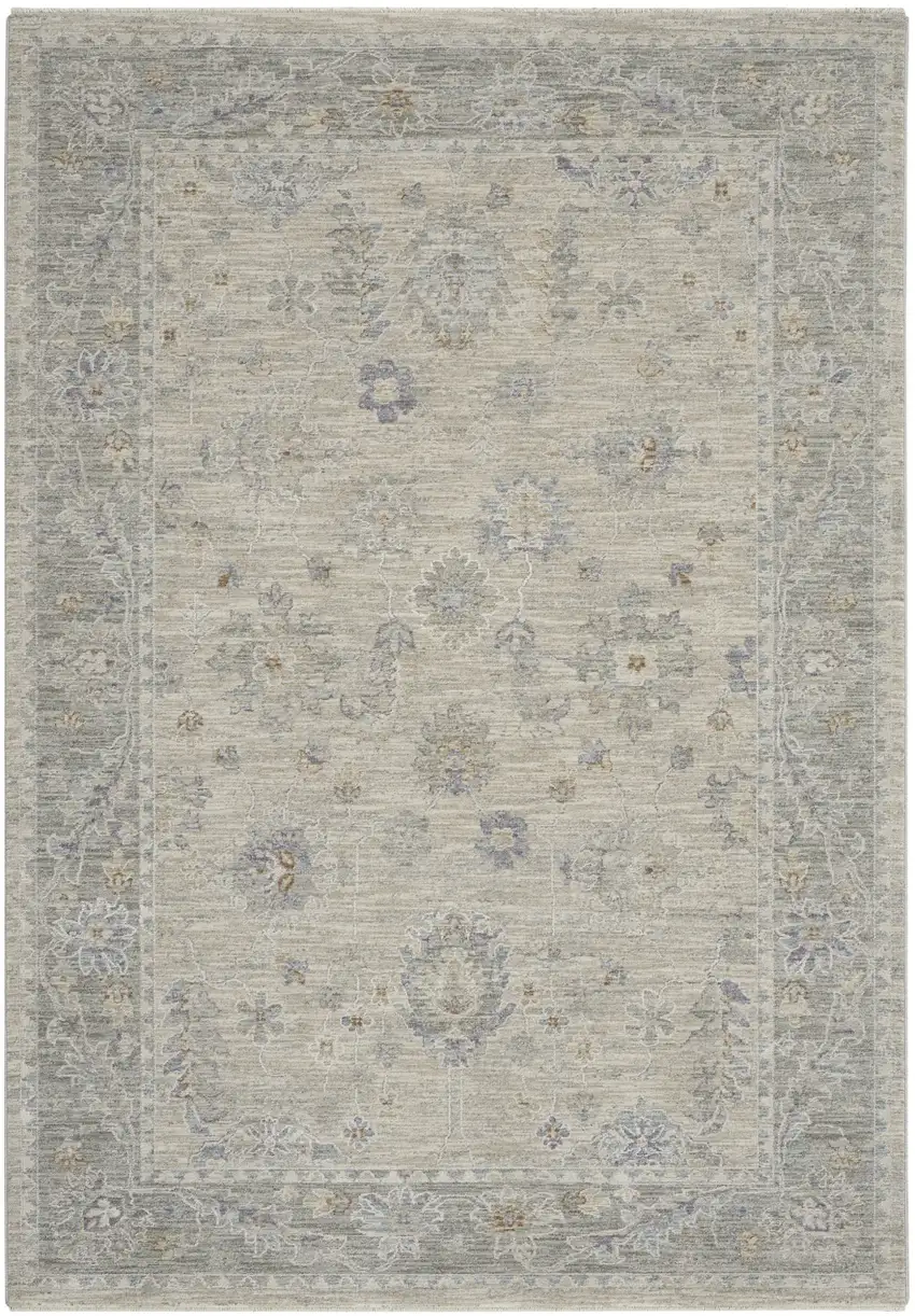Beige and Gray Floral Power Loom Area Rug Photo 2