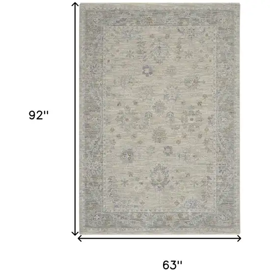 Beige and Gray Floral Power Loom Area Rug Photo 3