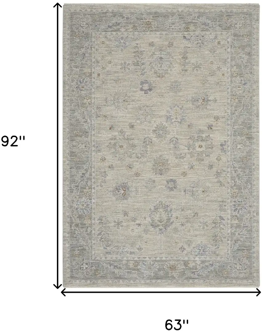 Beige and Gray Floral Power Loom Area Rug Photo 3