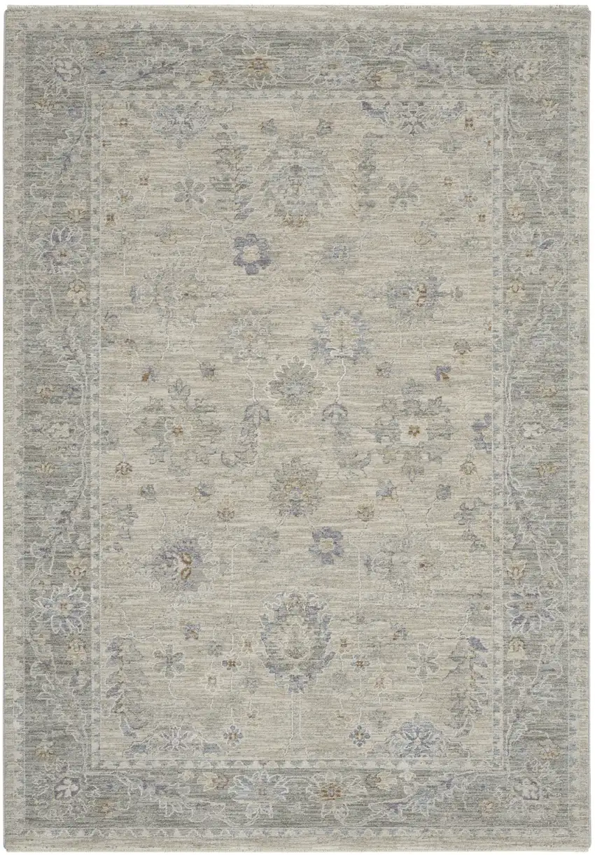 Beige and Gray Floral Power Loom Area Rug Photo 1