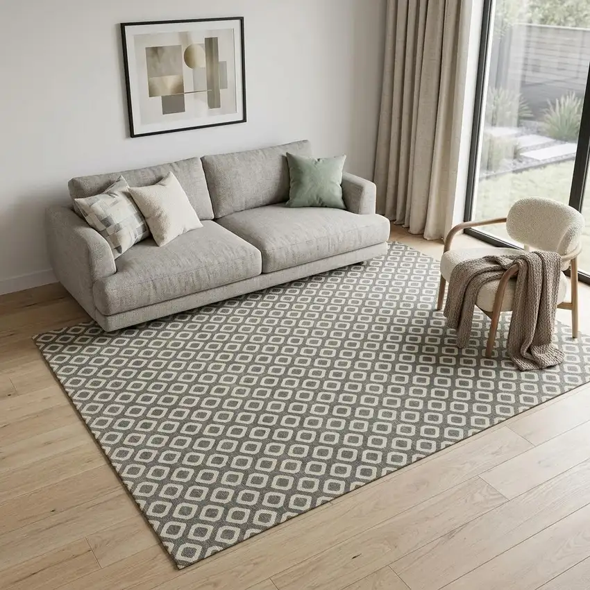 Beige and Gray Geometric Area Rug Photo 1