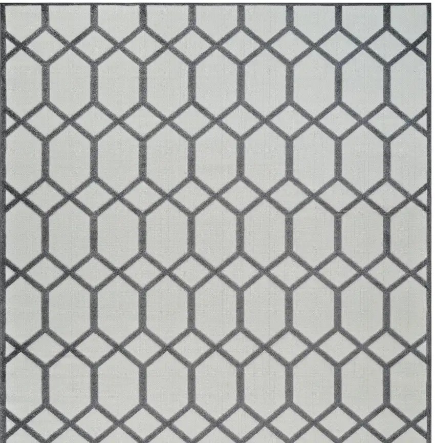 Beige and Gray Geometric Distressed Indoor Outdoor Area Rug Photo 4