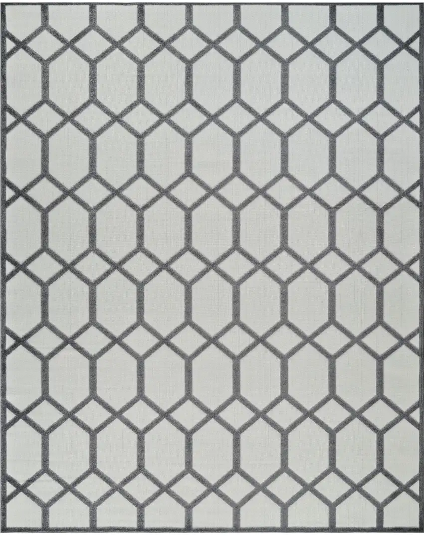Beige and Gray Geometric Distressed Indoor Outdoor Area Rug Photo 2