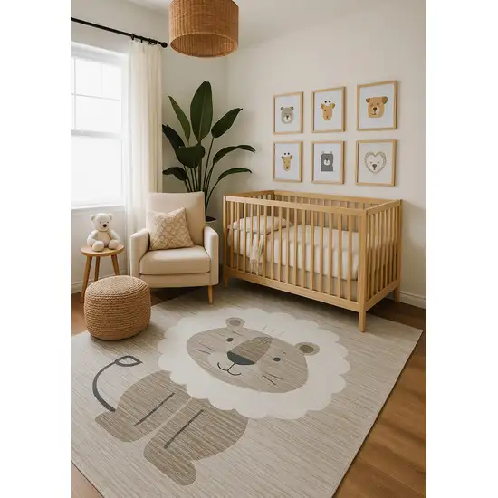 Beige and Gray Juvenile Animals Youthful Area Rug Photo 6