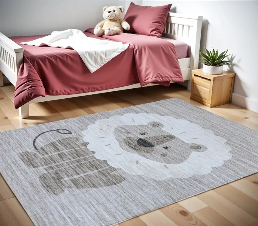 Beige and Gray Juvenile Animals Youthful Area Rug Photo 3