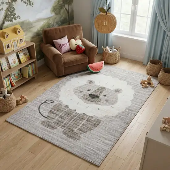 Beige and Gray Juvenile Animals Youthful Area Rug Photo 8