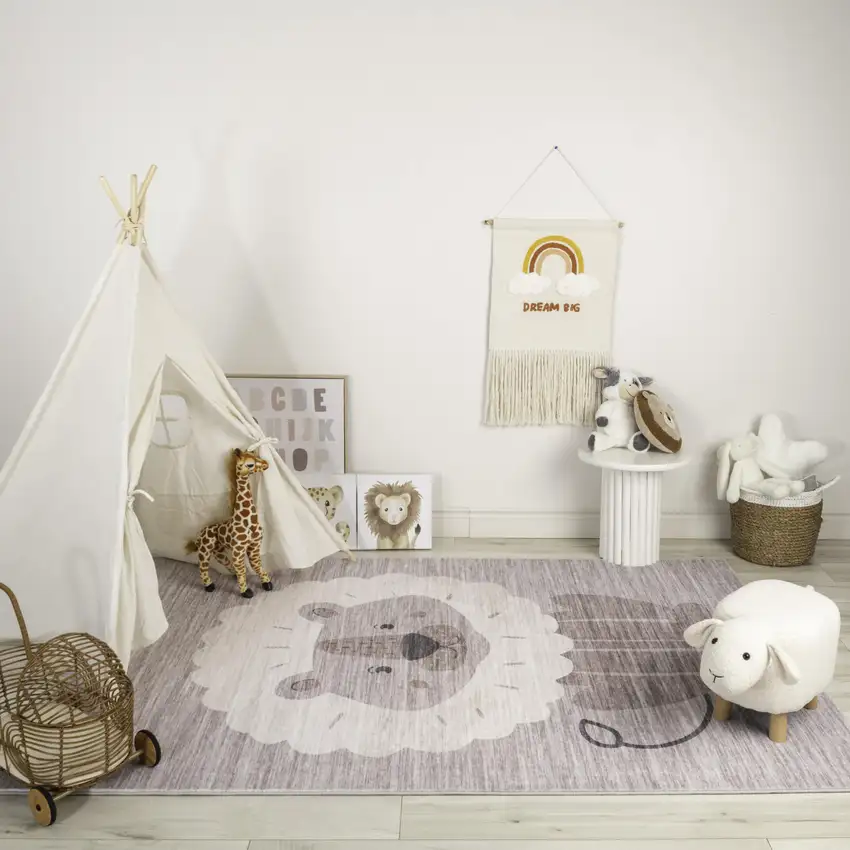 Beige and Gray Juvenile Animals Youthful Area Rug Photo 1