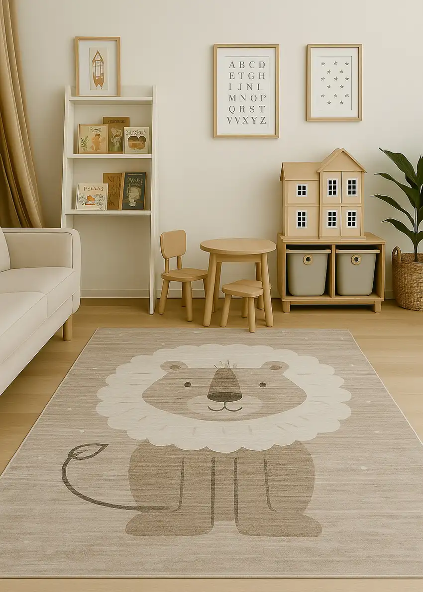 Beige and Gray Juvenile Animals Youthful Area Rug Photo 7