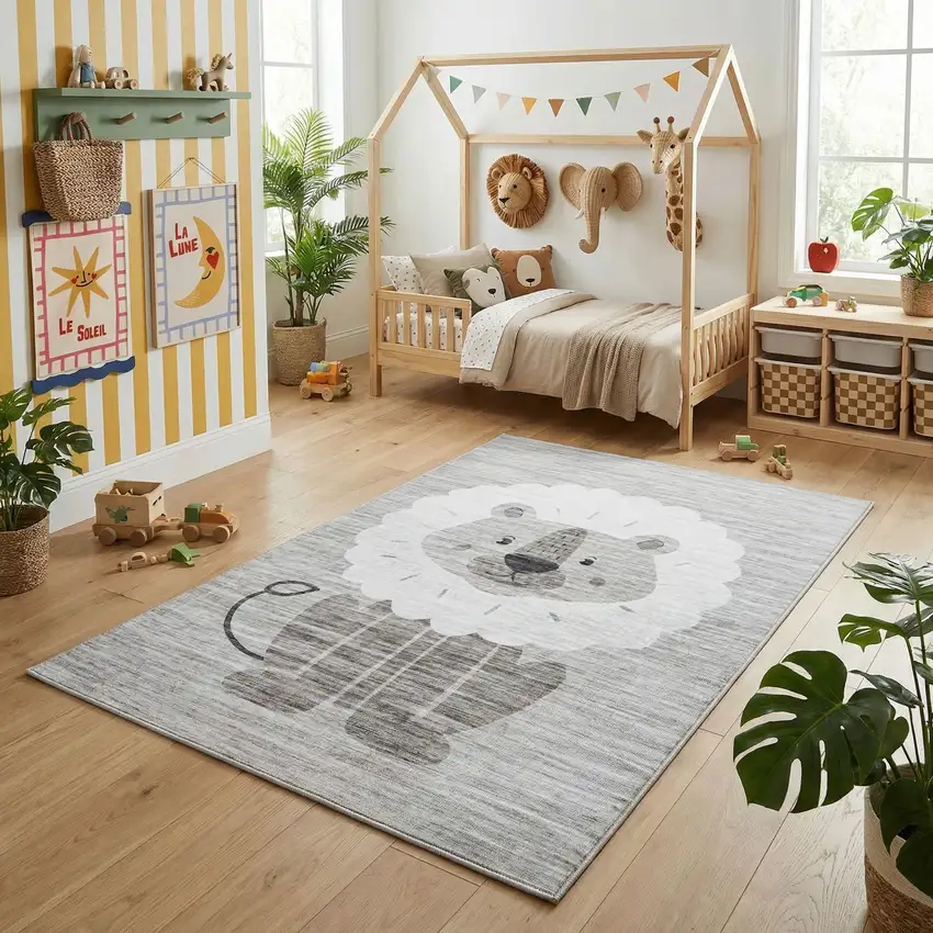 Beige and Gray Juvenile Animals Youthful Area Rug Photo 5