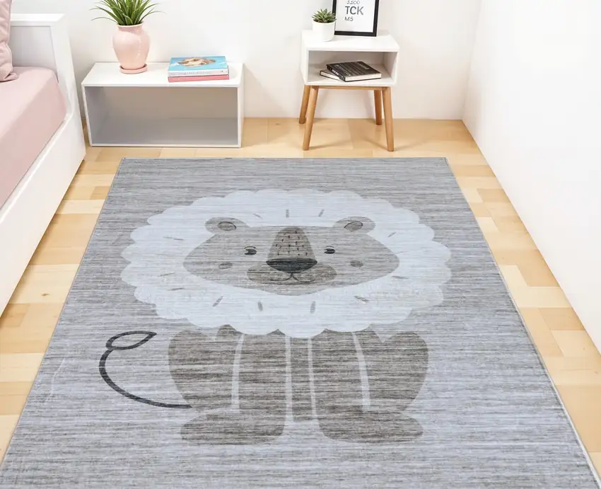 Beige and Gray Juvenile Animals Youthful Area Rug Photo 3
