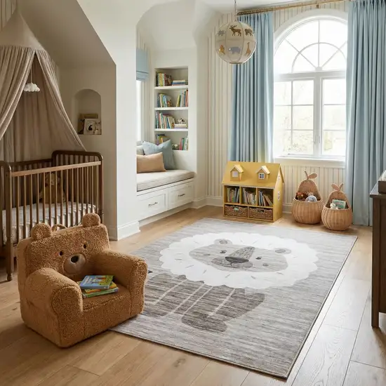 Beige and Gray Juvenile Animals Youthful Area Rug Photo 6