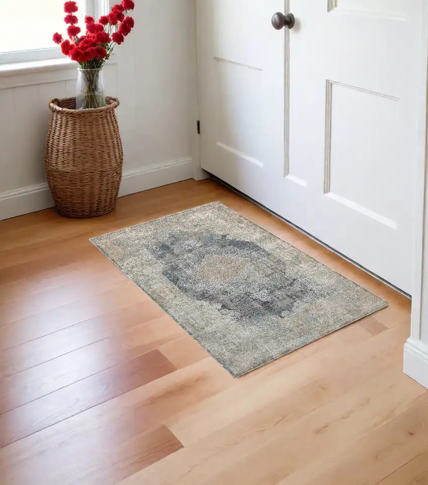 Beige and Gray Medallion Area Rug Photo 1