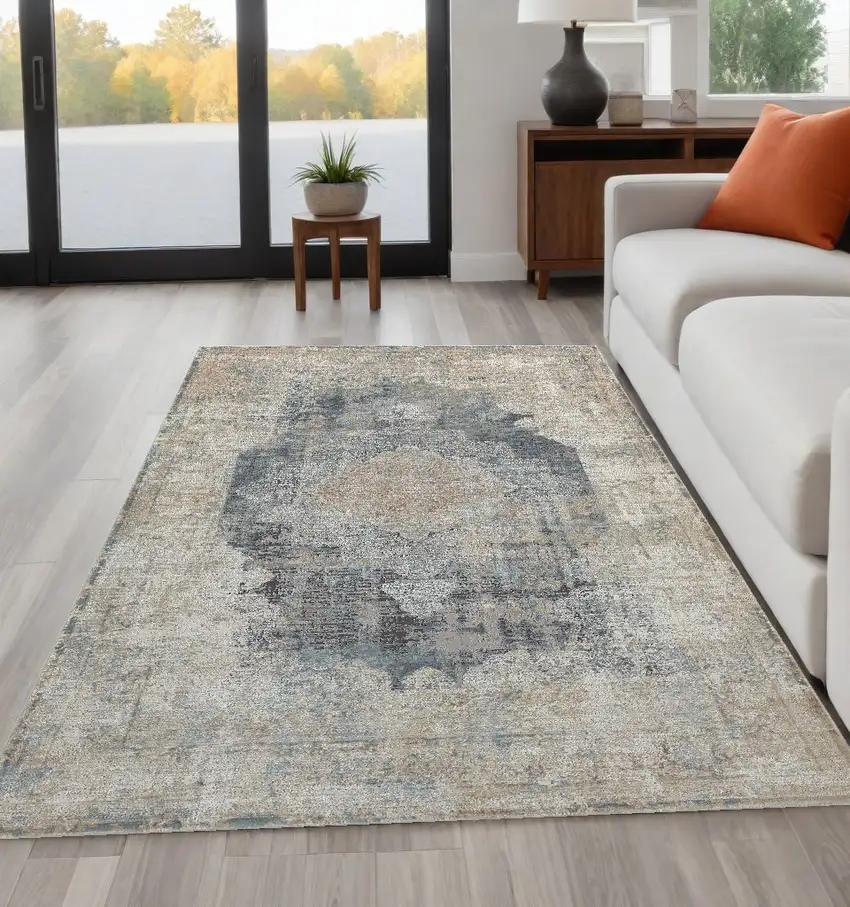 Beige and Gray Medallion Area Rug Photo 1