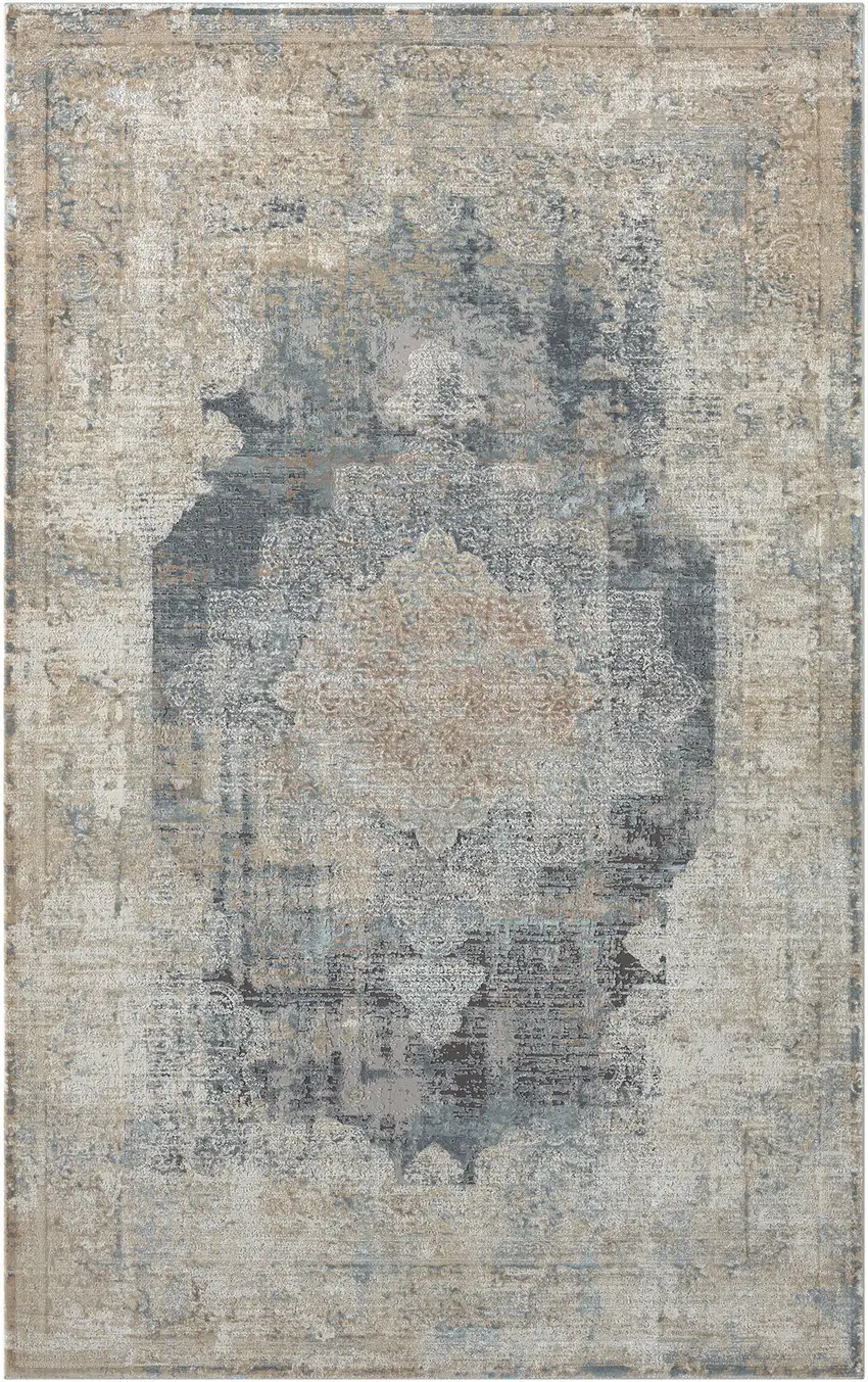 Beige and Gray Medallion Area Rug Photo 9