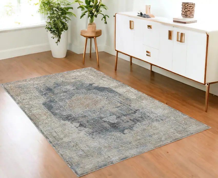 Beige and Gray Medallion Area Rug Photo 1