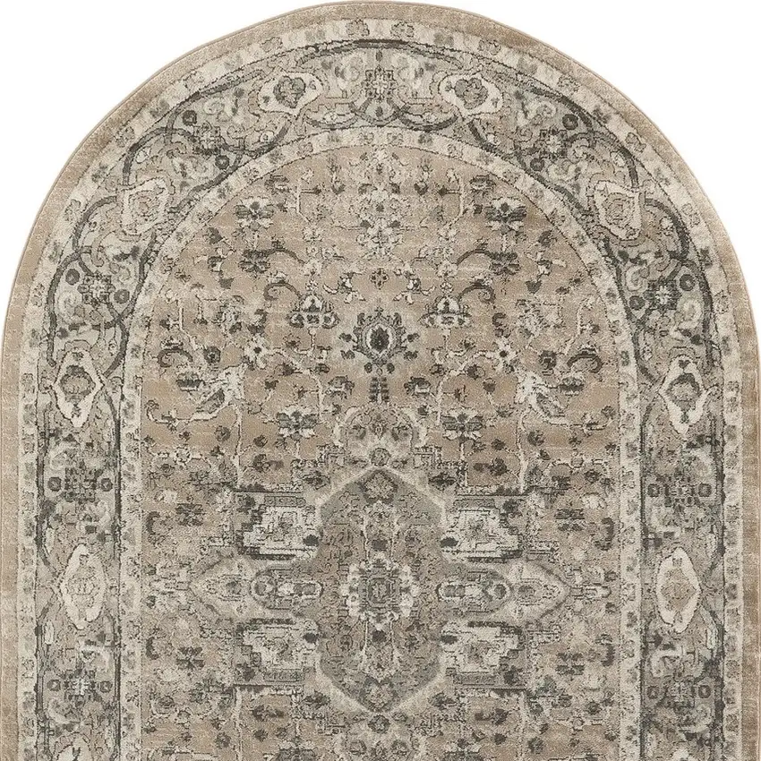 Beige and Gray Medallion Power Loom Distressed Area Rug Photo 6