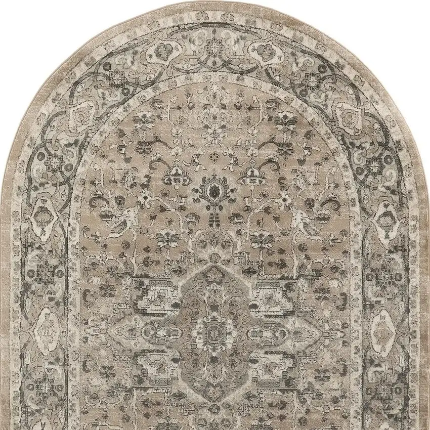 Beige and Gray Medallion Power Loom Distressed Area Rug Photo 3