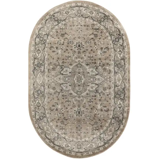 Beige and Gray Medallion Power Loom Distressed Area Rug Photo 2
