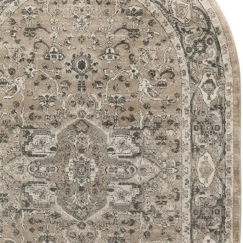 Beige and Gray Medallion Power Loom Distressed Area Rug Photo 1