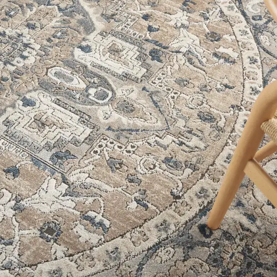 Beige and Gray Medallion Power Loom Distressed Area Rug Photo 9