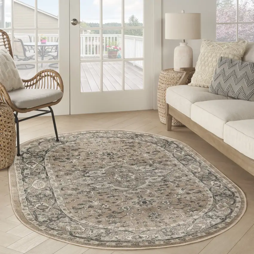 Beige and Gray Medallion Power Loom Distressed Area Rug Photo 9