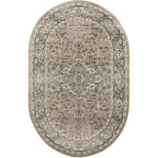 Beige and Gray Medallion Power Loom Distressed Area Rug Photo 4