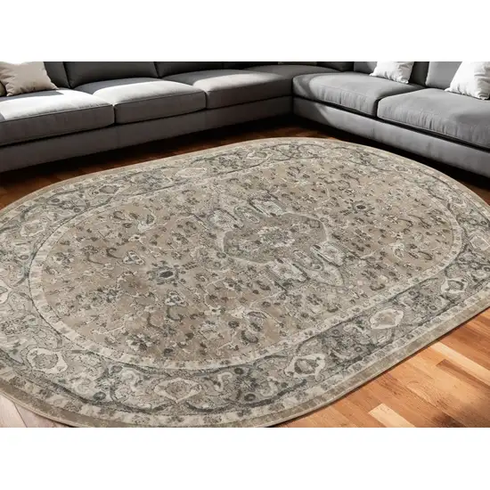 Beige and Gray Medallion Power Loom Distressed Area Rug Photo 2