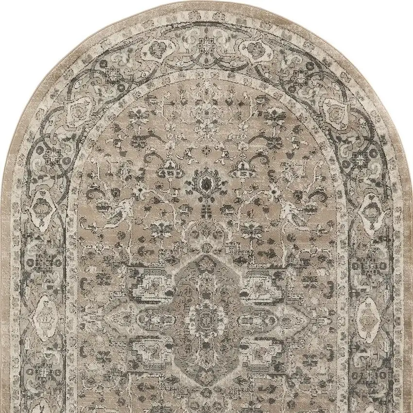 Beige and Gray Medallion Power Loom Distressed Area Rug Photo 3
