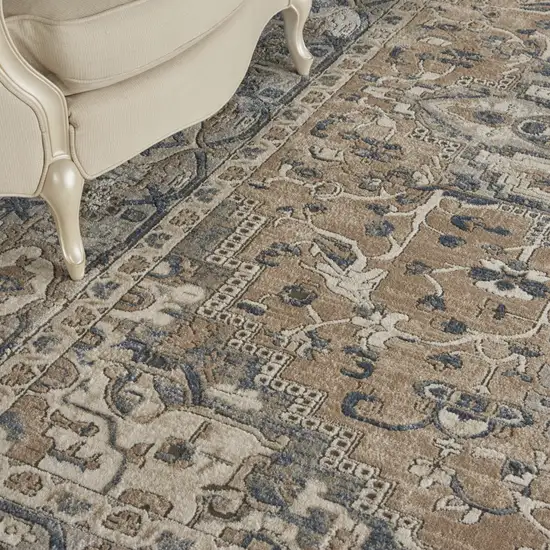Beige and Gray Medallion Power Loom Distressed Area Rug Photo 6