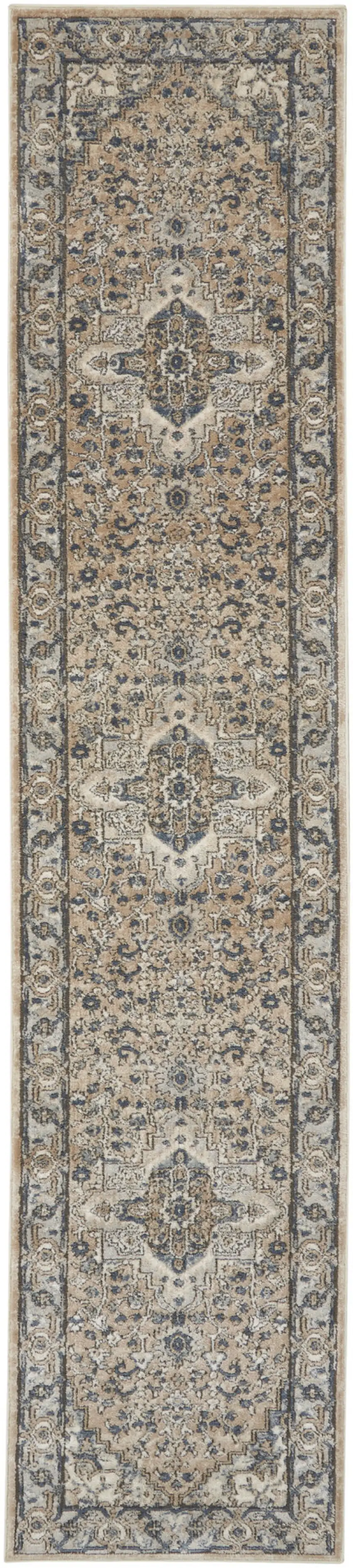 16' Beige And Gray Medallion Distressed Runner Rug Photo 3