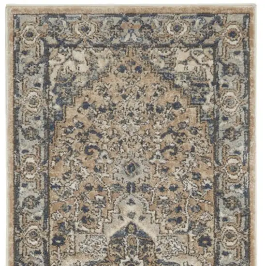 16' Beige And Gray Medallion Distressed Runner Rug Photo 1