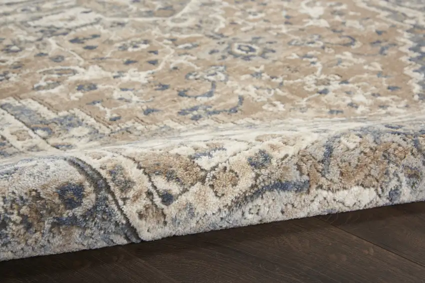 Beige and Gray Medallion Power Loom Distressed Runner Rug Photo 9