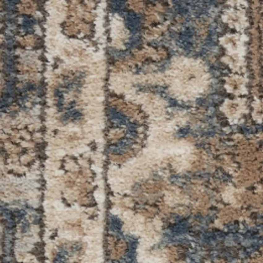 Beige and Gray Medallion Power Loom Distressed Runner Rug Photo 4