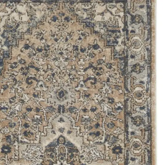 20' Beige And Gray Medallion Distressed Runner Rug Photo 1